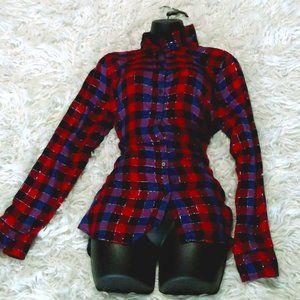 Button down , long sleeve plaid shirt